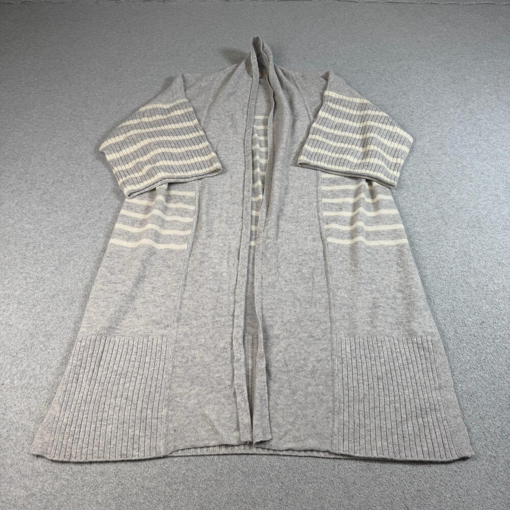 Club Monaco Cashmere Sweater Women Large Gray Cardigan Stripe Open Front Duster